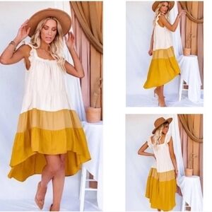 Moodie yellow and cream dress MIDI